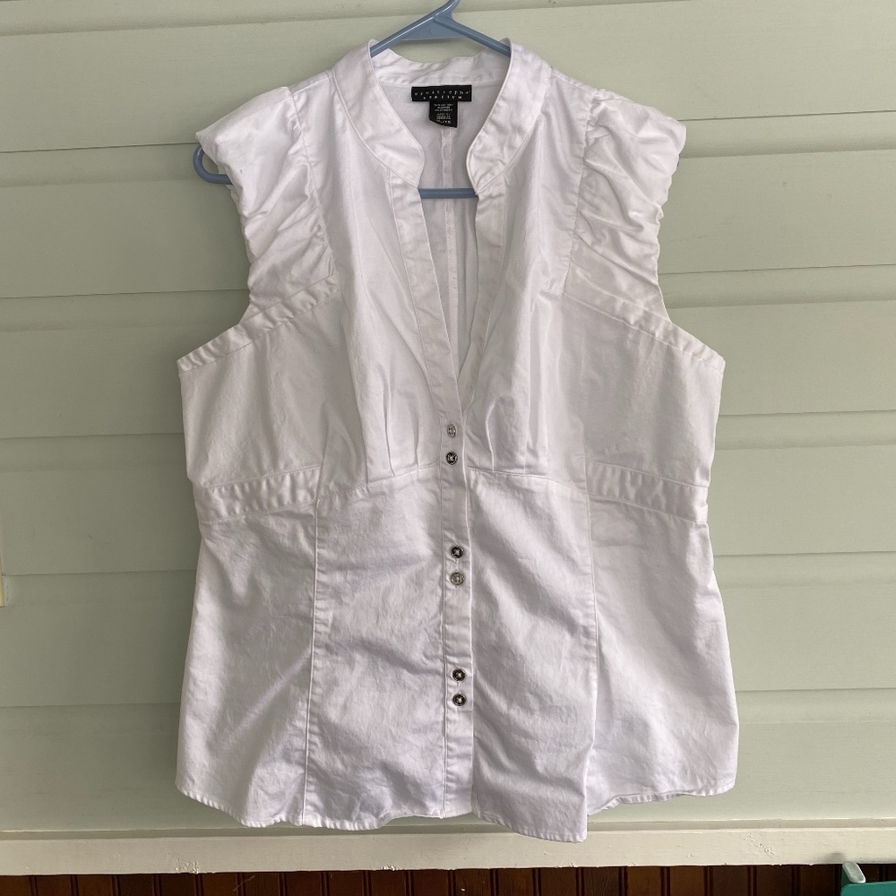 Apostrophe Stretch White Blouse, Size XL